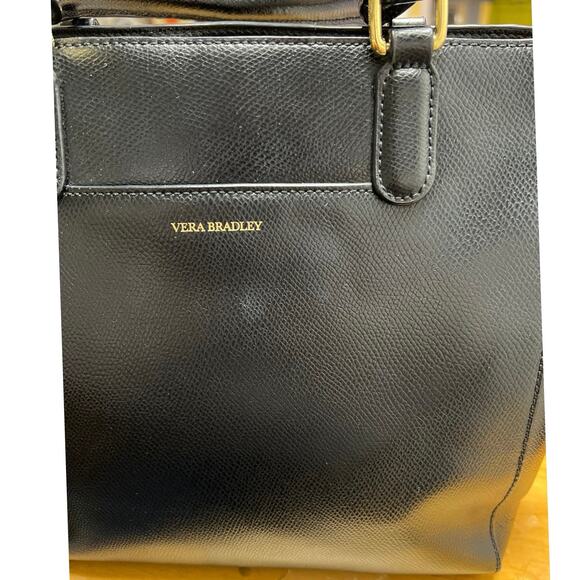 Vera Bradley Black Leather Morgan Satchel Adjustable Convertible Shoulder Strap - Picture 9 of 9